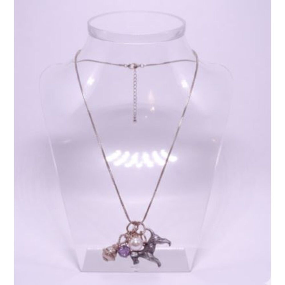 J.Crew Women's Pearl Crystal Bell Dog Charm Long Necklace NWOT 120 Silver GOLD